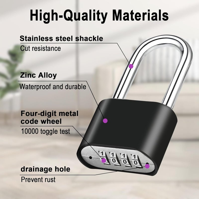 Faburo 2pcs Combination Lock, 4-Digit Heavy Duty Combo Lock, Combination Padlock Outdoor Waterproof Gate Locks for Outdoor Fence, Locker, Sheds, Gym, Gate Hasps (2pcs, Long Shackle) - Image 3